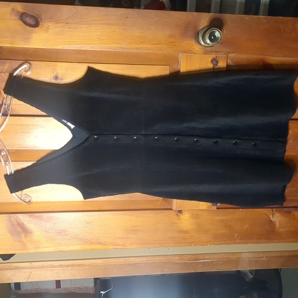 TWIK* black corduroy sleeveless button front midi dress size M pewter hardware - Picture 5 of 12